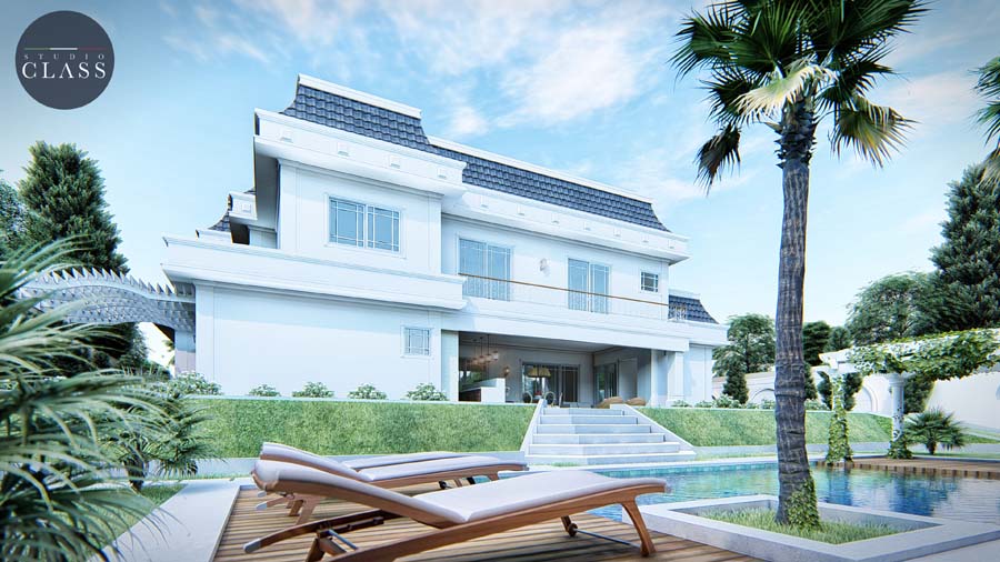 projeto mansao neoclassica estilo frances condominio araras 4 suites terreno desnivel lateral